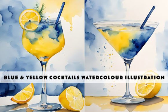 Blue and Yellow Cocktails Watercolour Du: A Creative Digital Paper