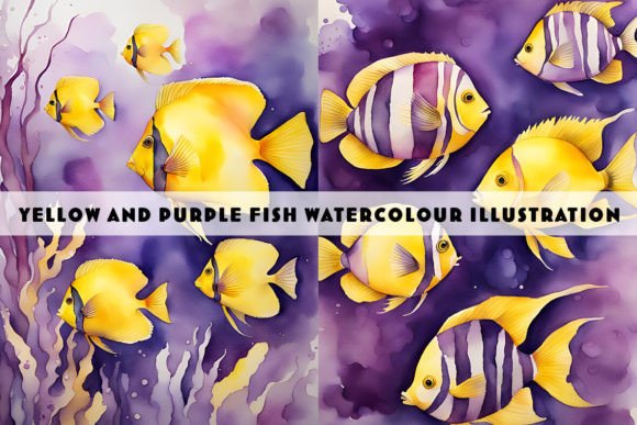 Capturing Aquatic Artistry: The Yellow and Purple Fish Watercolour Duo