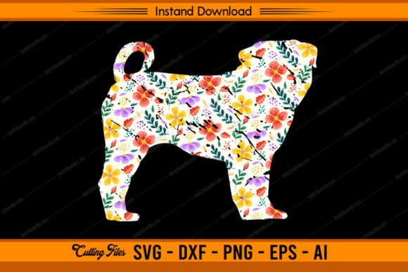 Charming and Playful: The Floral Color Pug Dog Design for Creatives