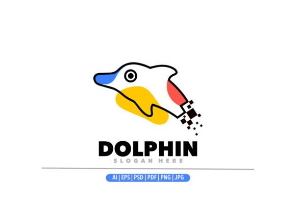 Dolphin Pixel Line Color Logo Template: A Creative Design Asset