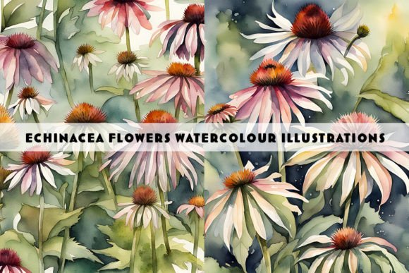 Echinacea Plants Watercolour Duo: Digital Art for Authentic Projects